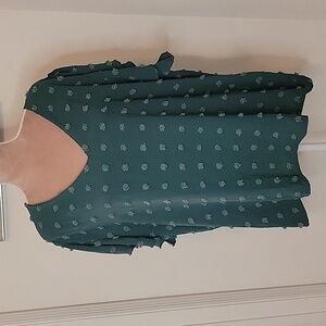 IN'VOLAND,  Size 22W V Neck Short Sleeve Flowy Tunic with Swiss Dots, NEW